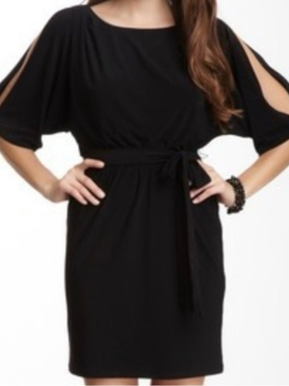 Jessica Simpson Black Split-Sleeve Tie-Waist Dress